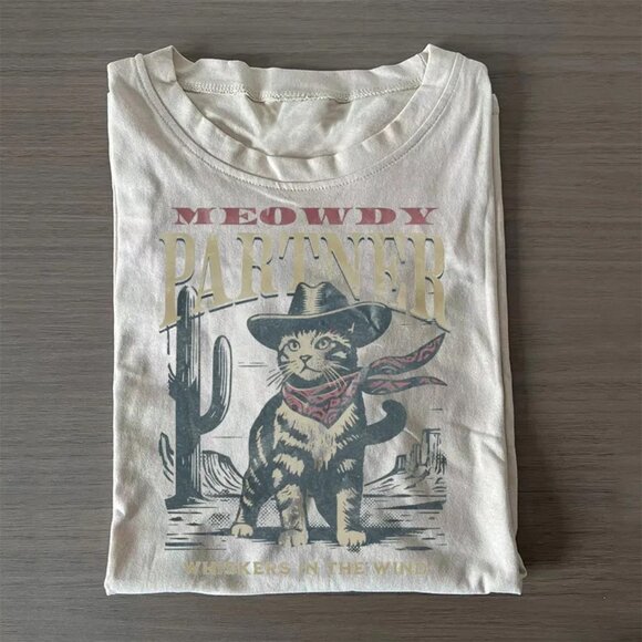 Comfort Colors Meowdy Partner Cowboy Cat T-Shirt 169 - Picture 1 of 4